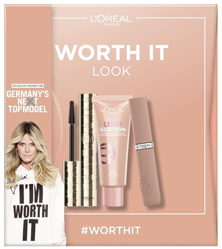 L'Oréal Paris Germany's Next Topmodel Make-up-Set Worth It Look mit Panorama Mascara, Lumi Glotion Highlighter und Infaillible Matte Resistance Nude Lippenstift