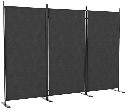 Outsunny Paravento da Esterno a 3 Pannelli Pieghevole e Regolabile con Piedi Larghi, Divisore da Esterno in Poliestere e Metallo, 252x44x176 cm, UV30+, Grigio Scuro
