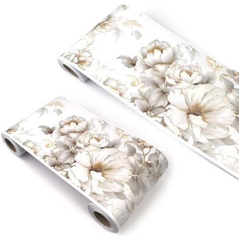VisitRyl Bordi per Carta da Parati Adesivi Cartoon Children's Room Fiore di peonia bordato in oro bianco YX111 12cm X 500cm Design Decorativo