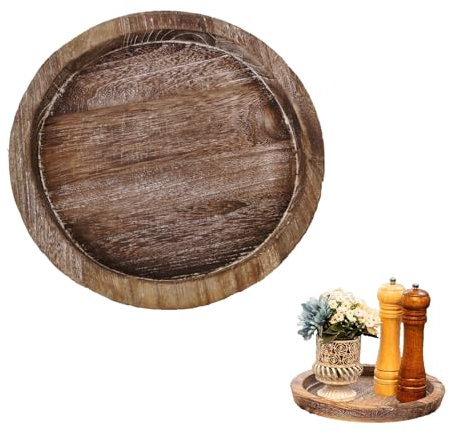 Eabdice Vassoio da portata in legno rustico rotondo, Vassoio in Legno Rotondo Piatto, 30cm, per Natalizio Tavolo Caffe Bagno Decorazioni Casa Matrimonio