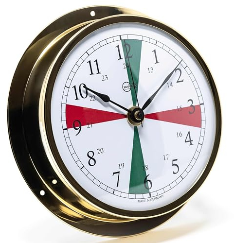 BARIGO 611MSFS VIKING Horloge de bateau à quartz sans fil avec boîtier en laiton poli, verre minéral et segments de verrouillage de 3 minutes 155 x 35 mm