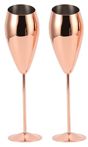 NUMNBE Set di 2 flauti da champagne in rame in acciaio inox – stabili bicchieri da spumante con manico lungo – eleganti bicchieri da cocktail e spumante per bar e celebrazioni