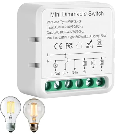Dimmer Per Led, Interruttore Dimmer Wlan 2.4G, Interruttore Dimmerabile 85-250V, Led Dimmer Switch, Alexa e Google Home, tuya,Smart Life,per lampadine a LED dimmerabili,Comando Vocale/Timer