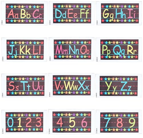 SOFPLATE 1 set (12 stycken) alfabetslinjer anslagstavla färgglada bokstäver och siffror självhäftande för klassrum skola engelska affischer lärartillbehör