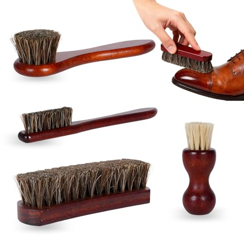 Cepillo Zapatos Set, Elegante Shoe Cleaning Brush Set, Que Incluye Un De Crin De Caballo De 6 Pulgadas, Un Cepillo Tipo Calabaza, Un Redondo Y Un Cepillo Pequeño De Cerdas Finas.