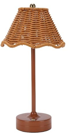 Hyuduo LED Rattan Table Lamp, Cordless Wicker Shade Desk Lamp with 3 Brightness Levels Adjustable Color Temperature Rechargeable for Bedroom Night Light Bedside Reading (Brown)