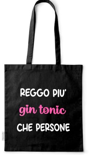 Flores Shopper in Tela Donna “Reggo più Gin Tonic che Persone” – Borsa Cotone Riutilizzabile – Tote Bag Divertente – Idea Regalo Amica Originale – Borsa Spesa Eco Friendly