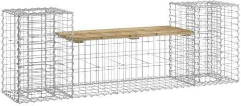 HFMDRMU Gabbione in legno di pino con fioriere laterali per giardino e terrazza, panchina da giardino in pino, gabbione con fioriere in legno di pino impregnato