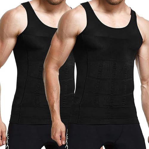 Lot de 2 Débardeur de Compression Sport Homme Séchage Rapide Respirant Marcel Gilet de Sport sans Manche Léger pour L'entraînement La Course D'été, Protection