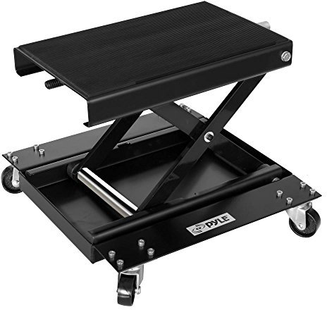 Pyle Heavy Duty Motorcycle Lift Table, Portable Scissor Jack with Dolly, 500kg Capacity, Collapsible with Caster Wheels, Anti-Skid Rubber Pad, Car Jack Kit, Bike Lift, Tyre Changing Kit for Garage