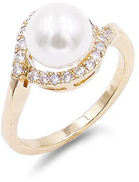 Lavencious 8 mm Pearl Ring AAA CZ Micro Pave Size 5-10 Wedding Jewelry (Gold, 9)