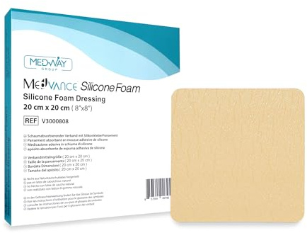 MedVancTM Silicona: apósito absorbente de espuma adhesiva de silicona, 20 cm x 20 cm, caja de 5 apósitos