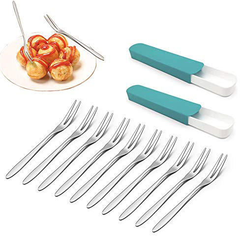 FANSH 10 forchette da Frutta in Acciaio Inossidabile 304, forchette da Dessert, insalate, stuzzichini, forchette per Torte da Dessert Europee, con Scatola di immagazzinaggio