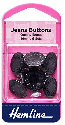 Hemline Jeansknappar: Svart: 16 mm: 6 set