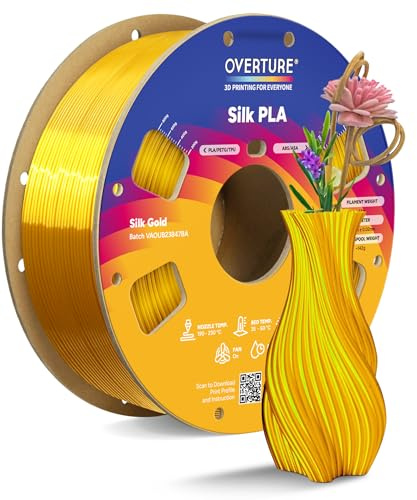 OVERTURE Silk PLA Filament 1.75mm 1kg, Shiny Silk Gold PLA 3D Printer Filament 1kg (2.2 lbs) Cardboard Spool-Neatly Wound, Dimensional Accuracy +/- 0.02mm, Fit Most FDM Printers