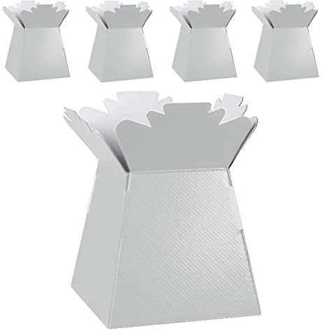 Flower Bouquet Boxes Florist Packaging Gift Craft Box Vase – Holder for Flowers, Bouquets, Plants, Sweets – Decoration for Wedding, Birthday, Anniversary, Floral Arrangement – Pack of 5 – White
