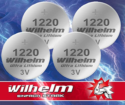 4 batterie a bottone al litio CR1220 CR 1220 WILHELM, 3 V, 40 mAh, ø12 x 2,0 mm, DL1220