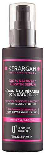 Kerargan - Sérum Capillaire Ultra Réparateur à la Kératine pour Cheveux Abîmés - Protecteur, Lissant - Huiles Naturelles de Ricin, Macadamia, Argan - Sans Sulfate, OGM, Huile Minérale - 100ml