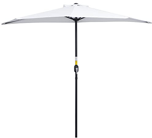 Outsunny Demi-Parasol Ø 2,6 m, parasol de balcon 5 entretoises acier polyester crème