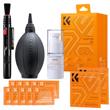 K&F CONCEPT 15-in-1 Camera Lens Cleaning Kit for DSLR Camera Lens Filter Cell Phones with Air Blowing, Cleaning Wipes*10, 15ml Cleaning Cloths Liquid, Vacuum cleaning cloth*2, Lens Pen…
