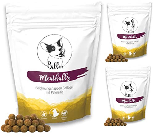 Meatballs Geflügel Petersilie Hundeleckerli Getreidefrei Weich Natürlich Kleine Hunde & Welpen - Hunde Leckerlis Hundesnack Trainingsleckerli - Dog Treats | Billos Mini 10mm 3er-Pack (3X 150g = 450g)