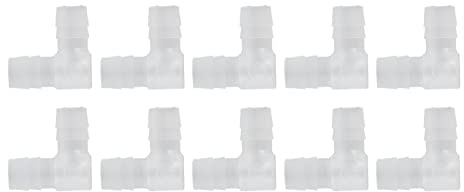 Codo de Lengüeta Plástico 90° para Manguera - Adaptador de Junta de Púas Iguales en Forma de L para Acuario - 10 Uds. (10 mm)