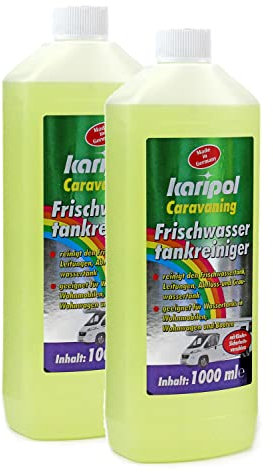 Karipol Abwassertank Reiniger Sanitärflüssigkeit 1L, gegen Gerüche lange Frische für Grauwasser Wohnmobil Boot Camping Chemietoilette Frischwassertankreiniger, löst Kalk Biologisch Abbaubar, Menge:2