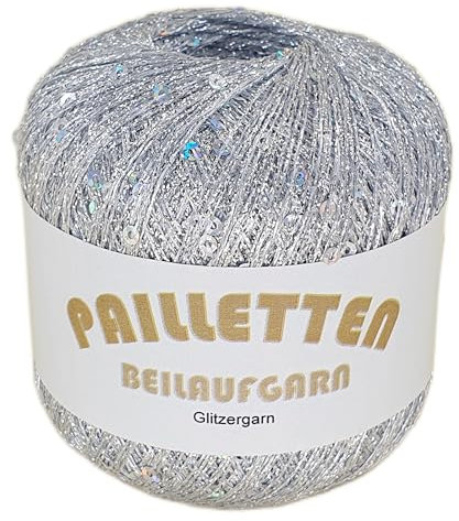 Pailletten Beilaufgarn auf 25 Gramm Knäuel Farbe Silber mit Pailletten in Silber