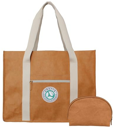 KRÄFTÄ SUSTAINABLE EXPERIENCE Bolso Tote Bag Ecológico con Necesaire Tela Washable Kraft Paper Shopping Playa y Laundry (Marrón Ladrillo)