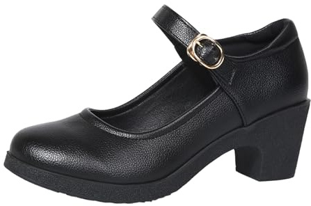MVNB Dam Mid Block Klackar Mary Jane Ankelrem Domstol Skor Damer Komfort Stöd Arbetspumpar Lågklackat Strappy Slip On Vadderad Smal Passform Extra Bred Passform Lätta Skor, Svart, 40 EU