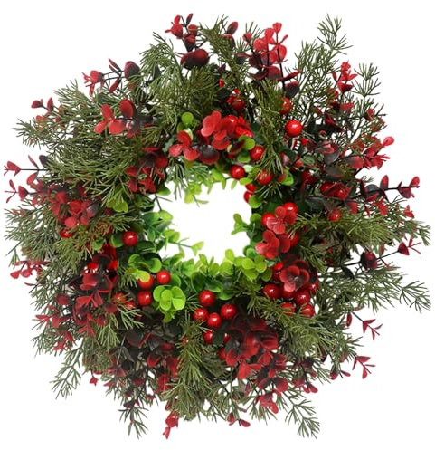 YouXiaor Corona di Natale per Porte - Ghirlanda Decorativa Artificiale di Abete Con Bacche - Decorazione Natalizia e dell'Avvento per Porta