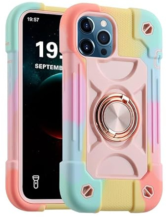 Gunroc for iPhone 15 Pro Max Case with 360°Rotate Ring Stand, Military Grade Drop Shockproof, Full Body Protection, Heavy Duty, 3-Layer Protective Cover Case for iPhone 15 Pro Max (Pink) (Pink)