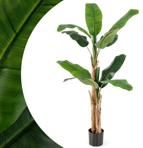SPOTRAVEL Artificial Banana Tree, 165CM/195CM Faux Banana Plant with 10/27 Leaves, Indoor Outdoor Greenery Fake Decorative Plants for Living Room Bedroom Office (1, 165CM)