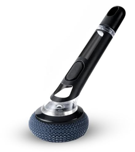 Soap Dispensing Scrubbing Brush Scourer with Handle - Efficient Washing Up Wire Brush for Kitchen - Durable Dish Wire Brush for Effective Cleaning - Zuvo