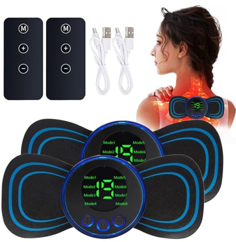 FiTspi Paquete de 2 mini masajeadores de cuello, 8 modos 19 niveles ajustables, masajeador de microcorriente EMS para cuello, espalda, cintura, piernas y brazos