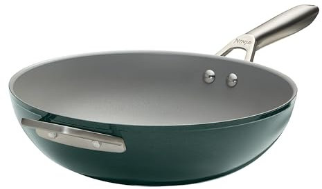 Ninja ZEROSTICK Ceramic Pro 28cm Wok, Scratch Resistant, Made PTFE-Free, All Hob Compatible, Green, CW30928UKGN