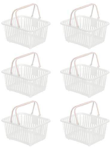 PATIKIL 6PCS Mini Shopping Basket, Small Plastic Basket Mini Storage Basket Grocery Tiny with Handles Organizer Filtered Water for Organizing Toys Eggs Fruits Snacks,White