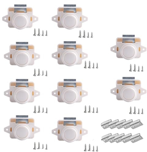 TOOSOAR 10 Piezas Cerradura de Pestillo con BotóN Pulsador,Cerradura de mueble 14-16mm,para Rv, Barco, Yate, Autocaravana, Armario, Puerta, Armario(Beige)