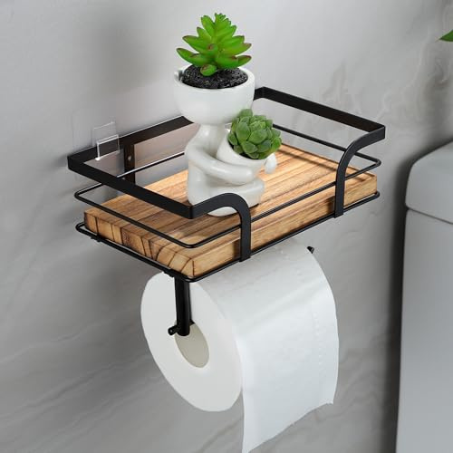 RUICER Toilettenpapierhalter Ohne Bohren mit Feuchttücherbox, Holz