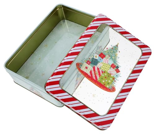 FUNNETOYU Caja Metálica Cuadrada para Galletas Navideñas con Ventana Transparente Recipiente Decorativo para Almacenamiento y Regalo Fiestas de Navidad Contenedor Reutilizable para Dulces y