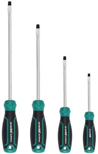 Fixinus 4-Piece Flat Screwdriver Set, Magnetic Slotted Head Screwdrivers, Soft Ergonomic Grip | Precision 3mm 5mm 6mm Driver Tool