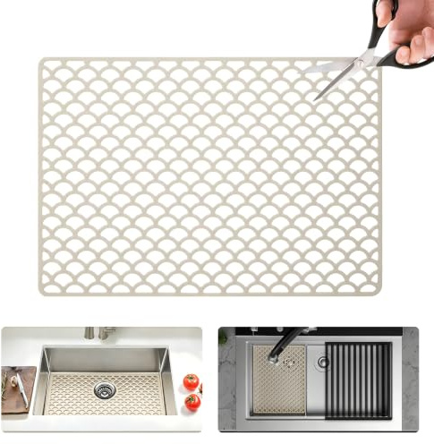 Volminex Sink Protector Mat, Cuttable Sink Mat, Off-White, 42×31cm | Silicone Non-Slip Sink Liner for Belfast, Drainer Mat for Ceramic/Stainless Steel Sinks, Heat Resistant Kitchen Draining Mat
