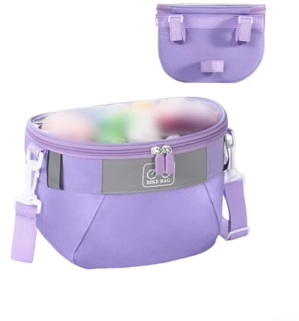 Rackumic Cesta de bicicleta para niños, bolsa frontal de tela impermeable para manubrio de triciclo, bicicleta de equilibrio y scooter, incluye correa de hombro desmontable para llevar juguetes