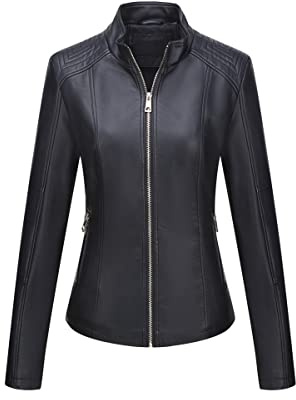 BELLIVERA Giacca PU da donna Primavera Autunno Pelle Cappotto Casual Corto per motocicli Cappotto 37 Nero L