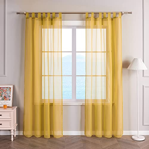 ESLIR Gardinen mit Schlaufen Vorhänge Fensterschal Transparent Schlaufenschal Voile Gelb BxH 140x145cm 1 Stück