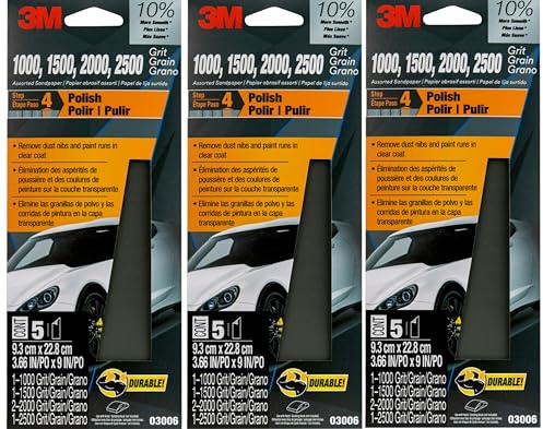 3M(TM) Wetordry(TM) Sandpaper, 03006, 3-2/3 in x 9 in, Assorted, 3 Pack