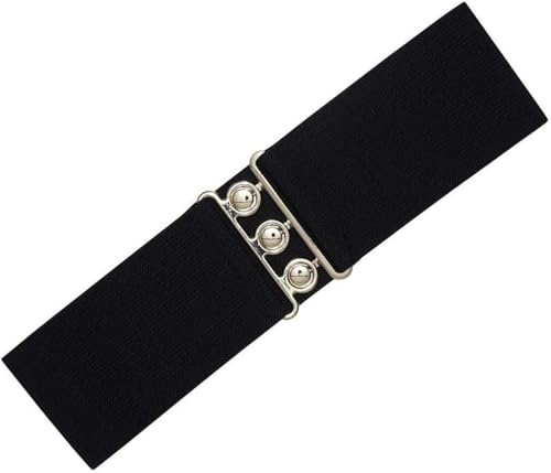 Ro Rox Retro Vintage Belt | Elastic Women's Accessories | Stretchy 50s Nurse With Silver Buckle & Clasp | Waist Belt For Dress | Wide Belt Design | Elasticated Belt For Women & Ladies, Black, M