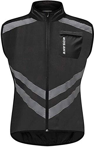 Chaleco Sin Mangas De Ciclismo para Hombre Chaleco Transpirable De Malla Completa, Bolsillos Traseros con Cremallera Completa Chaqueta Ligera De Carreras/MTB Reflectante (ML001Negro,L)