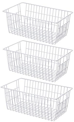 SANNO Large Freezer Baskets Metal Storage Organizer Bin Basket Wire Storage Basket for Kitchen Pantry Bathroom Set of 3 Large Metal Farmhouse Food Fruit Produce Organizer Bins