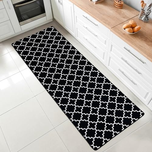 miqna Läufer Teppich, Küchenteppich, Waschbar Küchen läufer, Moderne geometrische rutschfest Flur Teppich Läufer schwarz weiß (schwarz, 80 x 200 cm)